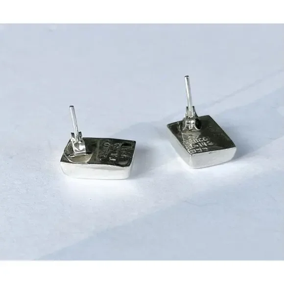 1960s Taxco TA-142 925 Silver & Black Onyx Baguette Rectangle Post Stud Earrings - Picture 6 of 8
